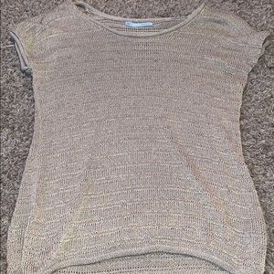 tan short sleeved sweater see through
